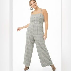 Plus Size Glen Plaid Wide-Leg Jumpsuit